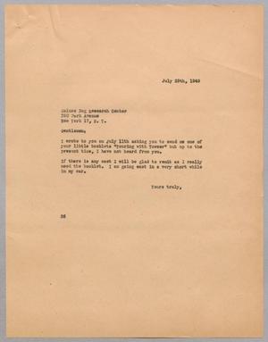 [Letter from Jeane Bertig Kempner to the Gaines Dog Research Center, July 25, 1949]