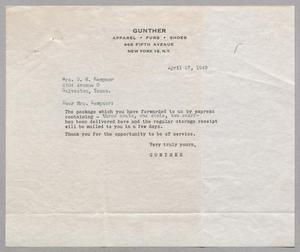 [Letter from Gunther to Jeane Kempner, April 27, 1949]