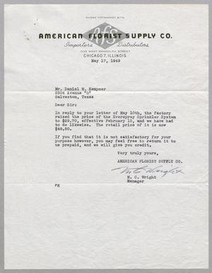 [Letter from M. C. Wright to Daniel W. Kempner, May 17, 1949]