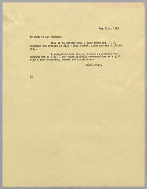 [Memorandum from Daniel W. Kempner, May 23, 1949]