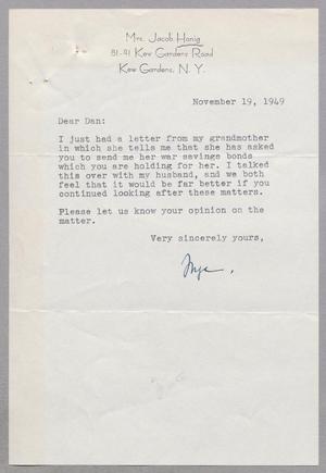 [Letter from Inge Freund Honig to D. W. Kempner, November 19, 1949]