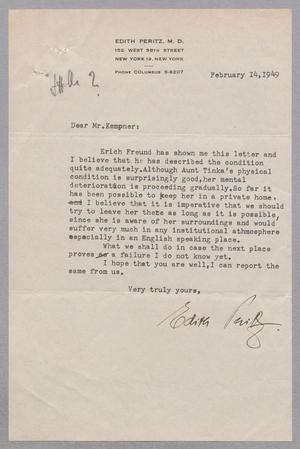 [Letter from Edith Peritz to D. W. Kempner, February 14, 1949]