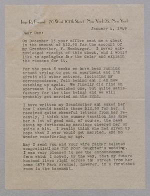 [Letter from Inge Freund Honig to D. W. Kempner, January 4, 1949]
