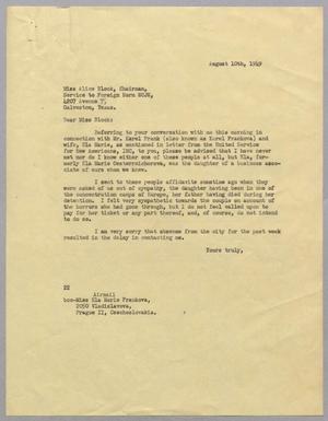 [Letter from Daniel W. Kempner to Alice Block Chairman, August 10, 1949]