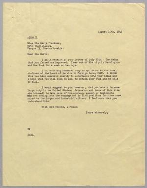 [Letter from Daniel W. Kempner to Ela Marie Frankova, August 10, 1949]