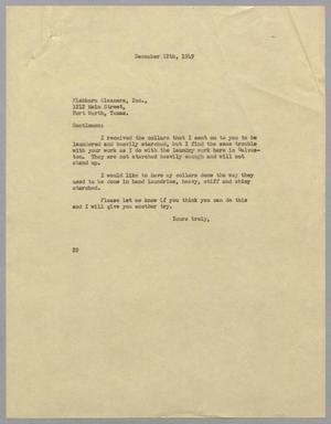 [Letter from Daniel W. Kempner to Fishburn Cleaners, Inc., December 12, 1949]