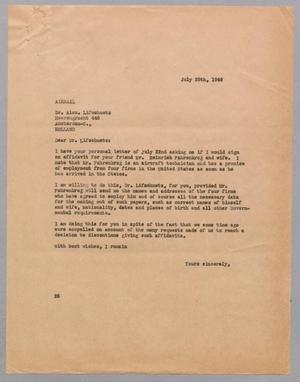 [Letter from Daniel W. Kempner to Dr. Alex Lifschuetz, July 25, 1949]