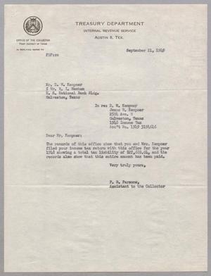 [Letter from F. B. Parsons to D. W. Kempner, September 21, 1949 #2]