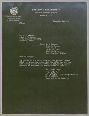 [Letter from F. B. Parsons to D. W. Kempner, September 21, 1949 #4]