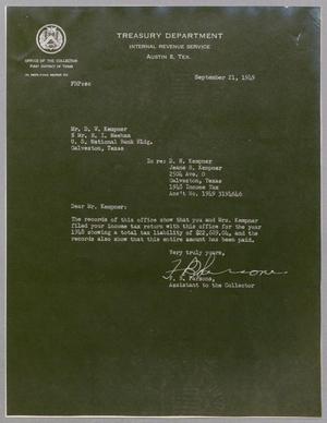 [Letter from F. B. Parsons to D. W. Kempner, September 21, 1949 #3]