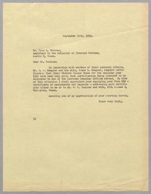 [Letter from Daniel W. Kempner to Fred B. Parsons, September 19, 1949]