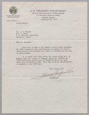 [Letter from Frank Scofield to D. W. Kempner, September 20, 1949]