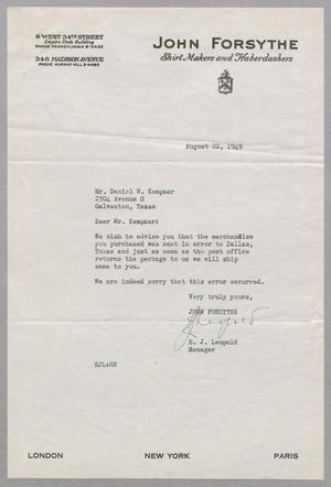 [Letter from E. J. Leopold to Daniel W. Kempner, August 22, 1949]
