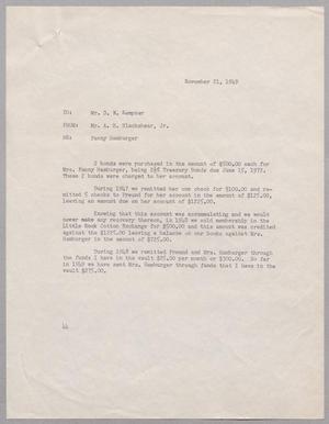 [Letter from A. H. Blackshear, Jr. to Jeane B. Kempner, November 21, 1949]