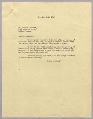 [Letter from Daniel W. Kempner to Antonio Campdera, November 11, 1949]