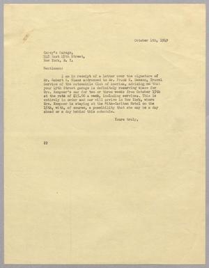 [Letter from Daniel W. Kempner to Carey's Garage, October 4, 1949]