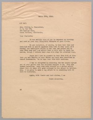 [Letter from D. W. Kempner to Charlotte Chancellor, March 29, 1949]