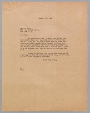 [Letter from Daniel W. Kempner to Cartier Inc., February 15, 1949]