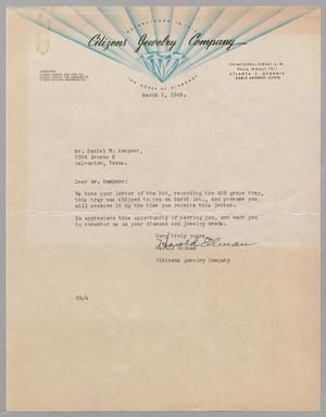 [Letter from Citizens Jewelry Company to Daniel W. Kempner, March 5, 1949]