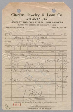 Primary view of object titled '[Invoice for Ice Bucket, Carving Jet, Etc., February 1949]'.
