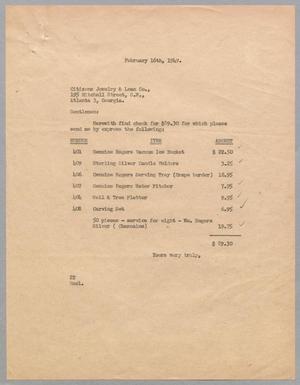 [Invoice for Payment for Ice Bucket, Candle Holders, Etc. February 1949]