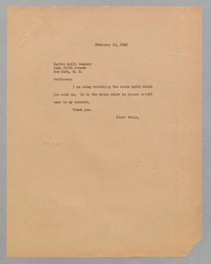 [Letter from Mrs. D. W. Kempner to Carlin Quilt Company, February 10, 1949]