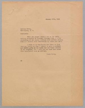 [Letter from Daniel W. Kempner to Carlton Hotel, January 16, 1949]