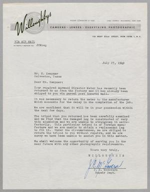 [Letter from J. C. McGovern to Mr. H. Kempner, July 27, 1949]