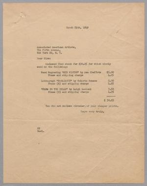 [Letter from D. W. Kempner to Associated American Artists, March 24, 1949]