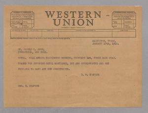 [Telegram from D. W. Kempner to Harold G. Aron, January 19, 1949]