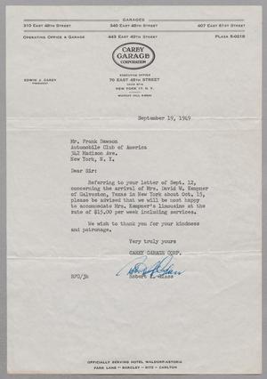 [Letter from Robert L. Glass to Frank Dawson E., September 19, 1949]