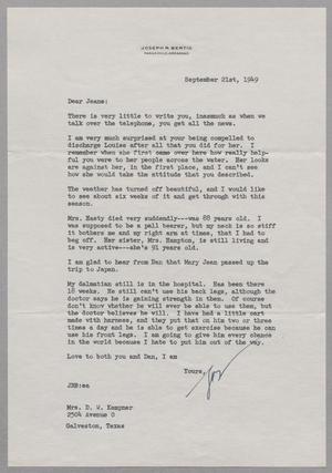 [Letter from Joseph R. Bertig to Jeane Bertig Kempner, September 21, 1949]
