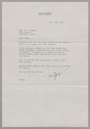 [Letter from Joseph R. Bertig to Jeane B. Kempner, June 17, 1949]