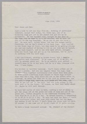 [Letter from Joseph R. Bertig to D. W. Kempner and Jeane Bertig Kempner, June 14, 1949]