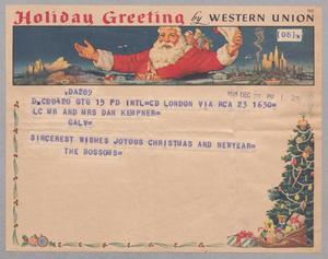 [Telegram from The Bossoms to Dan and Jeane Kempner, December 23, 1949]