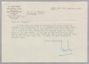 [Letter from E. Heller to D. W. Kempner, December 12, 1949]