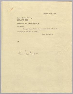 [Letter from Daniel W. Kempner to Harvey Travel Bureau, October 16, 1949]