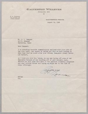 Primary view of object titled '[Letter from Galveston Wharves to Mr. D. W. Kempner, August 24, 1949]'.