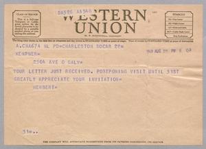 [Telegram from I. H. Kempner to H. Kempner, August 22, 1949]