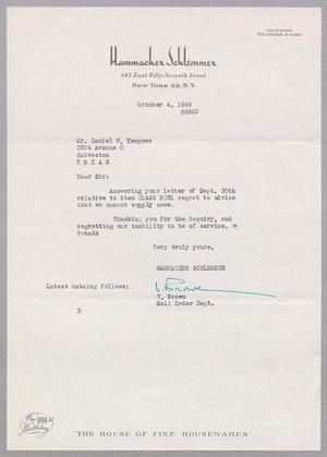 [Letter from V. Brown to Daniel W. Kempner, October 4, 1948]