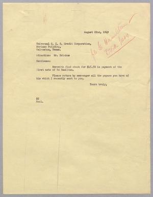 [Letter from Daniel W. Kempner to Universal C. I. T. Credit Corporation, August 22, 1949]