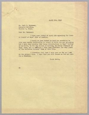 [Letter from Daniel W. Kempner to Earl C. Hankamer, April 9, 1949]