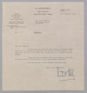 [Letter from E. Heller to D. W. Kempner, February 22, 1949]
