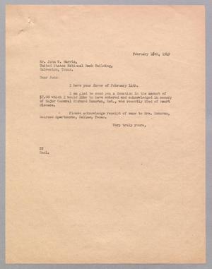 [Letter from Daniel W. Kempner to John W. Harris, February 16, 1949]