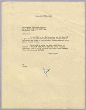 [Letter from Daniel W. Kempner to Seinsheimer Insurance Agency, September 27, 1949]
