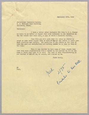[Letter from Daniel W. Kempner to Seinsheimer Insurance Agency, September 12, 1949]