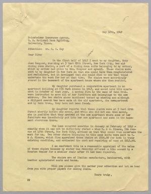 [Letter from D. W. Kempner to Seinsheimer Insurance Company, May 12, 1949]