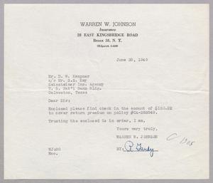 [Letter from Warren W. Johnson to Daniel Webster Kempner, June 28, 1949]