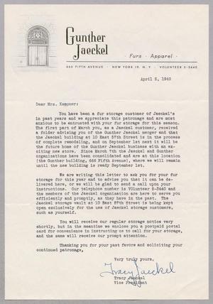 [Letter from Tracy Jaeckel to Jeane Bertig Kempner, April 5, 1949]