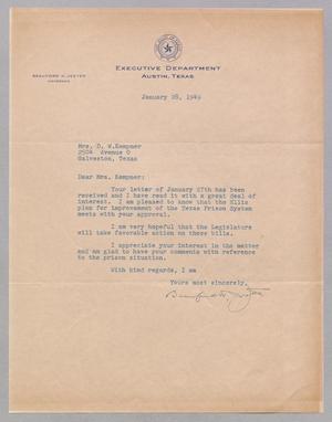 [Letter from Beauford H. Jester to Mrs. D. W. Kempner, January 28, 1949]